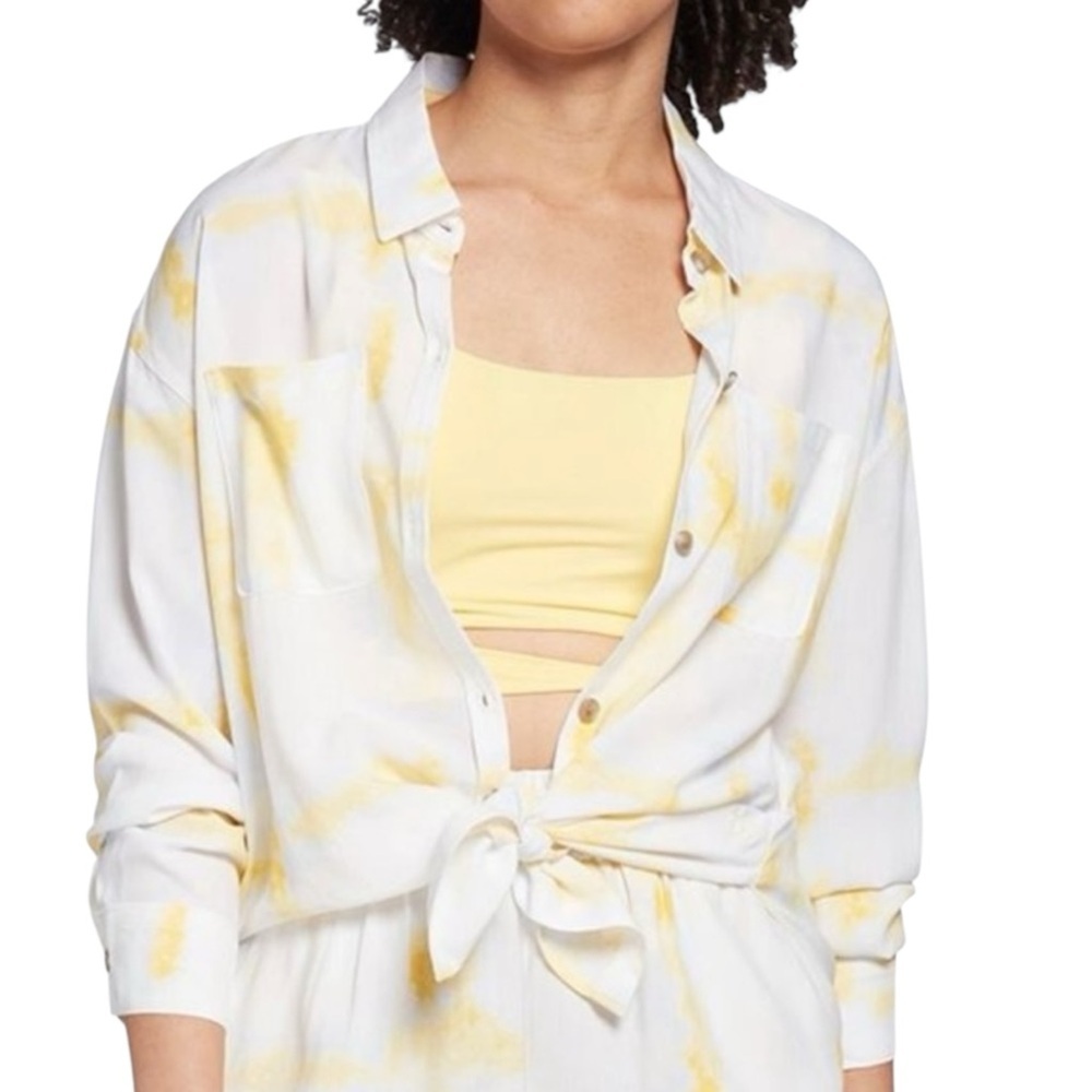 Calia By Carrie Underwood Cover Up Shirt Watercolor Plaid Yellow purple Size XL - Picture 8 of 11